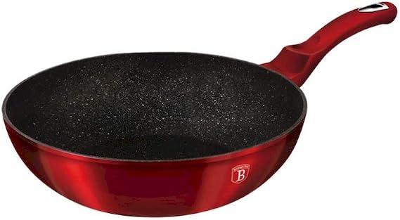 BERLINGER HAUS - Wok 30 cm, 3 Layer Granit-Marble Coating, Ergonomic Soft Touch Handle, Metallic Line Burgundy Edition