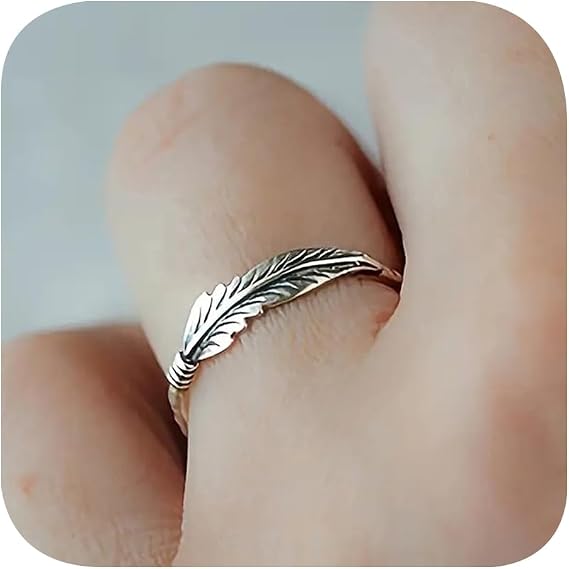 Vintage Oxidized 925 Silver Leaf Braided Twisted Wrap Thumb Ring Feather Leaf Simple Dainty Boho Sterling Silver Midi Ring Sizes 5#