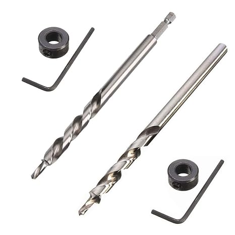 2 Pcs 9.5mm(3/8”) Pocket Hole Drill Bit 1/4”Hex Shank and Round Shank