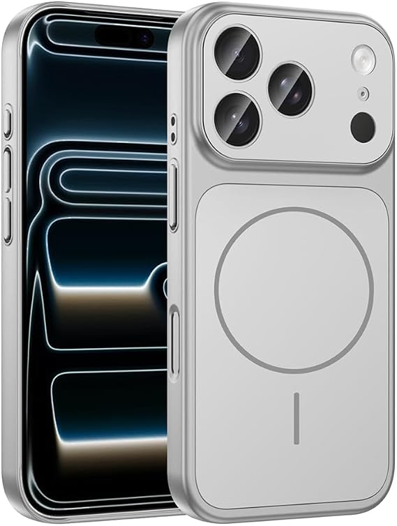 Apple iPhone 17 Pro Max ile uyumlu Kılıf Şarj Özellikli Kamera Lensli 1.8mm İnce Sert Formen Kapak Gümüş