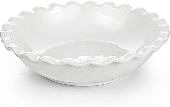 22CM Crinkle Rim Pie Dish for The Oven,Large White Ceramic Deep Pie Dish,Durable Non-Stick Pie Plate Baking Dishes Flan Dish for Pies,Pasty,Shepherd’s Pie,Tarts & Desserts,Pizza Dishwasher Safe