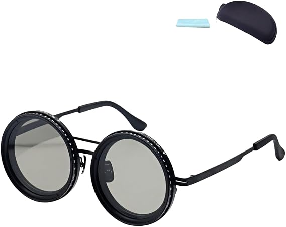 Adjustable Tint Polarized Round Sunglasses for Men, 1-9 Gear Manual Tint Control with ND Filter Beach Eyewear, Black