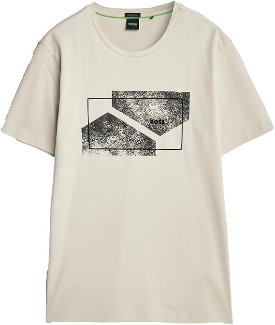 Hugo Boss Men's Tee 9 Light Beige Graphic Print Crew Neck T-Shirt (US, Alpha, Large, Regular, Regular, Light Beige)