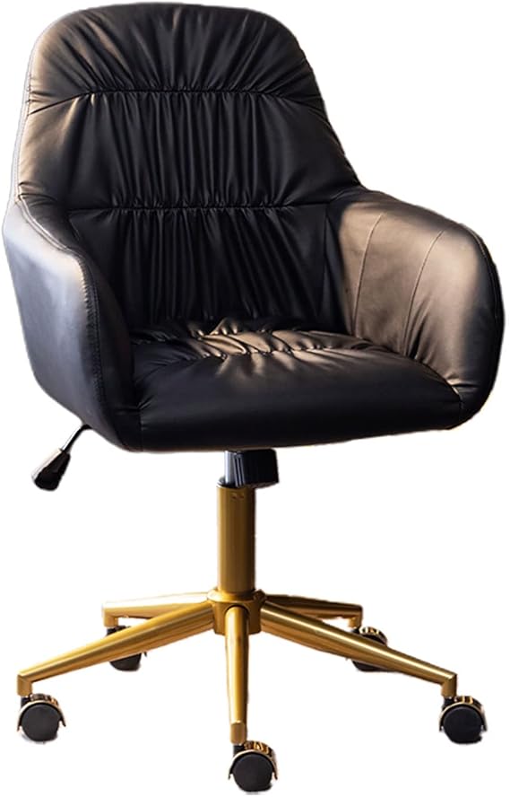 Home Office Chair on Wheels, PU Leather Desk Chair Swivel Computer Chair with Armrests & Comfortable Backrest, for Living Room, Make-up, Studying