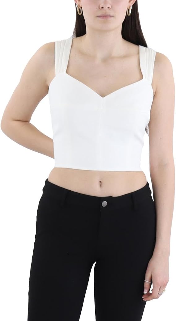 BCBGMAXAZRIA Women's Sweetheart Neck Sleeveless Shirred Strap Crop Top