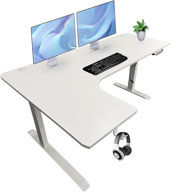 Standing Desk - 63 x 24 Inch L Shaped Electric Height Adjustable Desk - Ergonomic Left Corner Work Station Setup for Home Office, Gaming, Sit Stand, Large L Shaped Wooden Table for PC Computer, Laptop