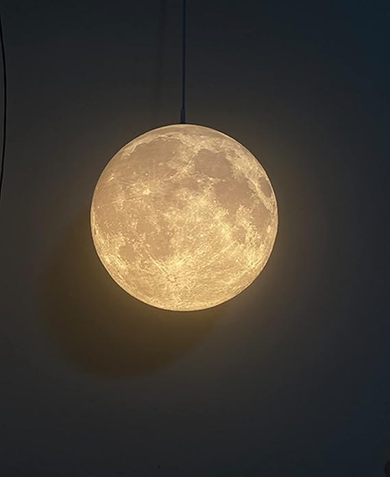 Moon Pendant Light, 3D Printed Moon Ceiling Light, Diameter 22cm | 3D-Printed PLA Moon Lampshade with Realistic Lunar Effect, E27 Socket, Bulb Excluded, for Living Room Kids Bedroom Hallway [Energy Class F]