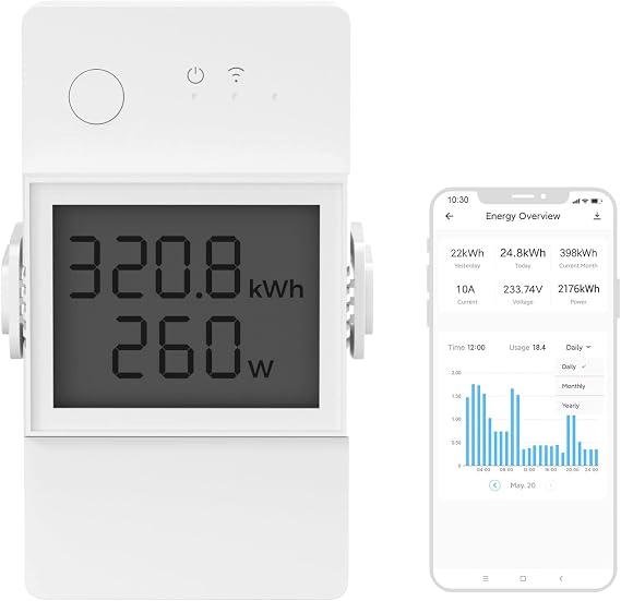 SONOFF WiFi Smart Power Meter Switch 20A, Smart Switch with Power and Energy Monitoring for Smart Home Automation, Works with Alexa, Support Remote Control from eWelink APP, POW Elite POWR320D