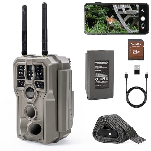 GardePro E8 2.0 Pro WiFi Trail Camera Non-Cellular, Dual Antennas, Stable Connection, 4K Video, Rechargeable Battery, 64GB SD Card, On-Site App Viewing, No-Glow Night Vision, Motion Detection