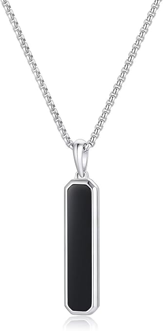 GAVU Stainless Steel Crystal Necklace for Men, Dog Tag Necklace for Men, Onyx Lapis Lazuli 22"/24"