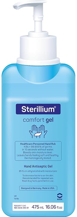 Sterillium gel Hand Antiseptic Sanitizer, 16.06 fl oz (475mL), 85% Alcohol with Moisturizers, Healthcare Personnel Hand Sanitizer (4-pack)