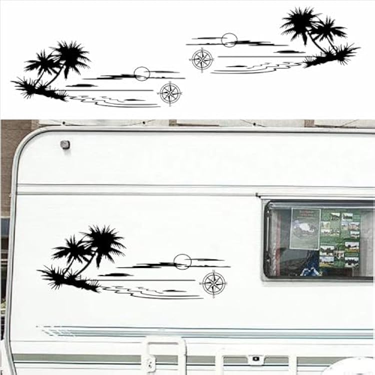 Mountain Tree Forest Graphic Car sticker Vinyl sticker Body door side Compass Graphic Waterproof decal Decoration SUV Truck Camper RV Off-road vehicle Universal sticker accessories 2PCS black