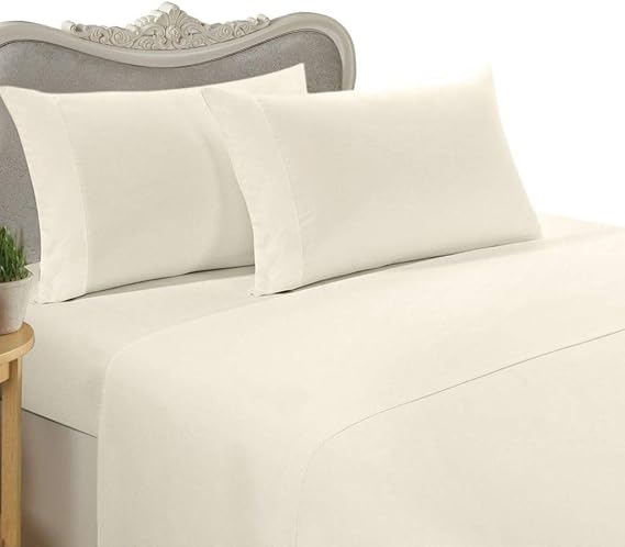 Egyptian Bedding 300 Thread-Count, Full Pillow Cases, Ivory Solid, Set of 2