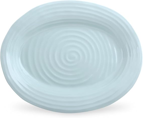 Portmeirion Sophie Conran Celadon Oval Platter 14.5 x 12 Inches Fine Porcelain Serving Dish, Dishwasher, Microwave, Freezer & Oven Safe Dinnerware & Gift Presentation Tray