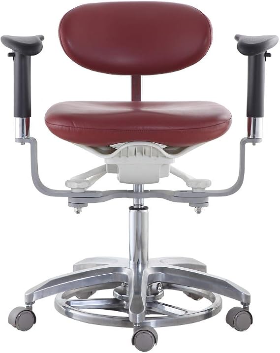 Mobile Chair Doctor's Stool Office Chair Foot Controlled with Swiveling Armrest Red PU