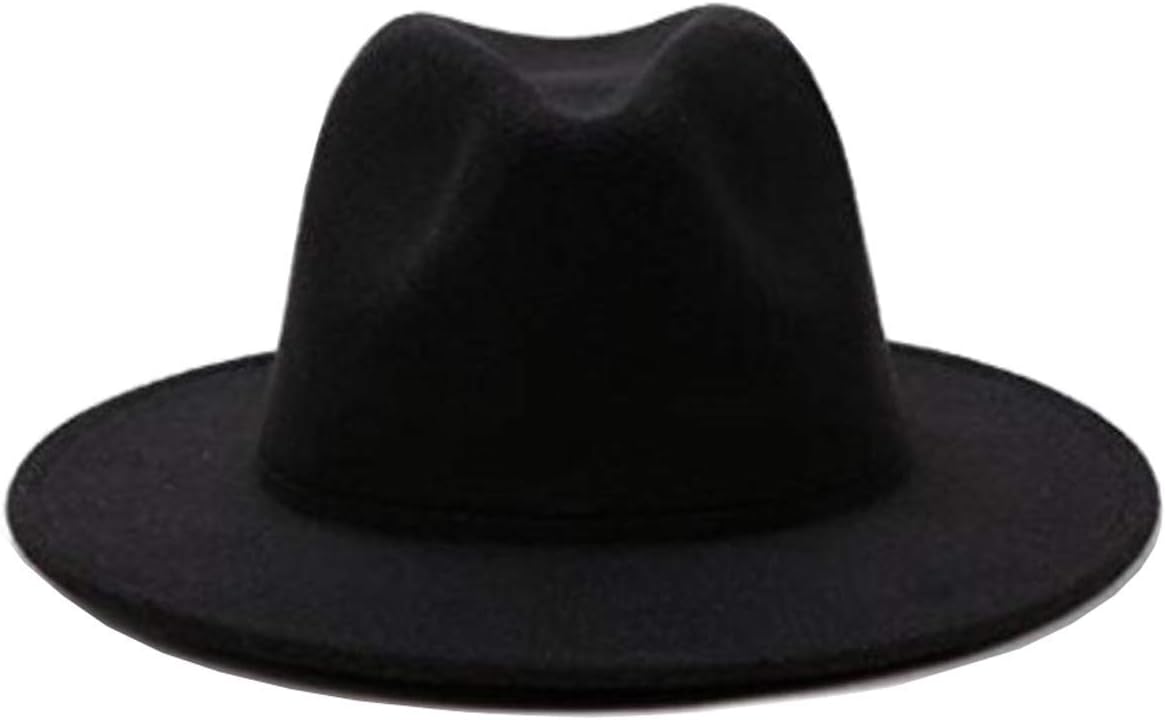 TUPWEL Women's Black Elegant Wide Brim Fedora Flat Panama Hat Cap