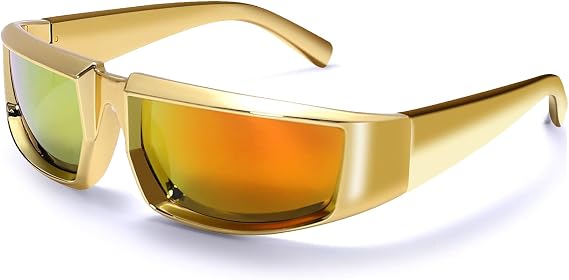 GUVIVI Wrap Around Trendy Sunglasses For Womens Men Fashion Futuristic Rectangle Sunglasses Thick Chunky Sun Glasses Eyewear