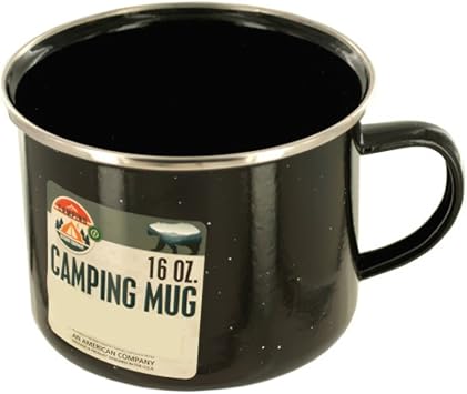 bulk buys OL584 Enamel Camping Mug, Black/Silver