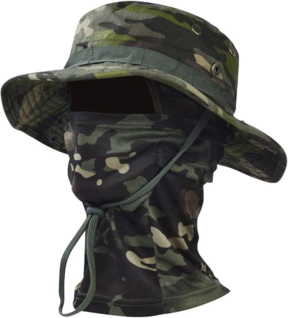 Camo Boonie Sun Hat with Balaclava Face Mask Outdoor Fishing Hat