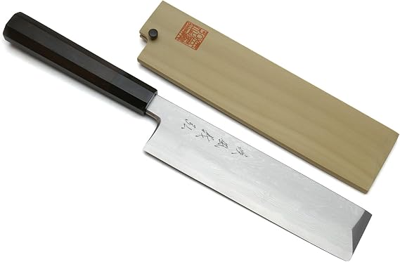 Yoshihiro Aoko Blue High Carbon Steel 1 Suminagashi Edo Usuba Vegetable Chef Knife 8.25inch (210mm) Ebony Handle
