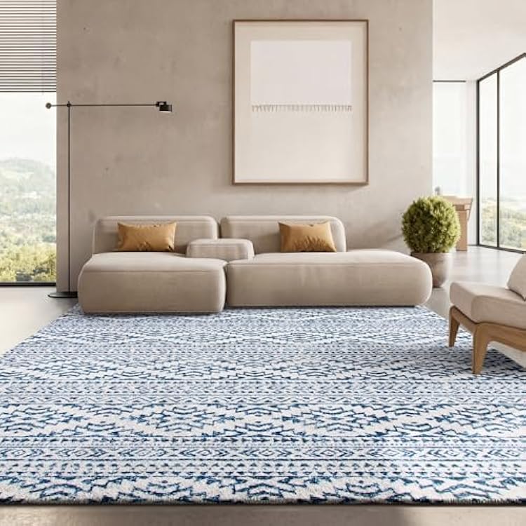 SAFAVIEH Area Rug 9x12 - Tulum Collection - Large - Ivory & Navy, Moroccan Boho Tribal Design, Non-Shedding & Easy to Clean, Ideal for Living Room, Bedroom, Dining Space TUL272D