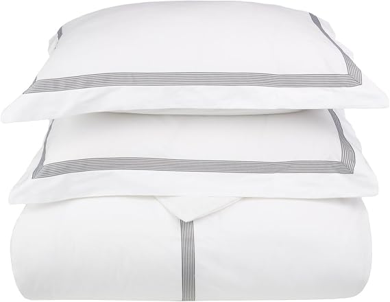 Superior Miller Cotton 300 TC Duvet Cover Set, Soft Comforter Covers, Bedroom Essentials, Coastal Striped, Includes 1 Duvet Cover with Button Closure, 2 Pillow Shams, King/California King, Grey