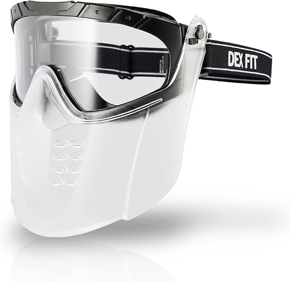 DEX FIT SG220 Plus Full Face Safety Goggles with Detachable Shield, Long-Lasting Anti-Fog & Impact Z87.1, Grinding & Sanding Mask for Men & Women; Clear Lens, 1 PC
