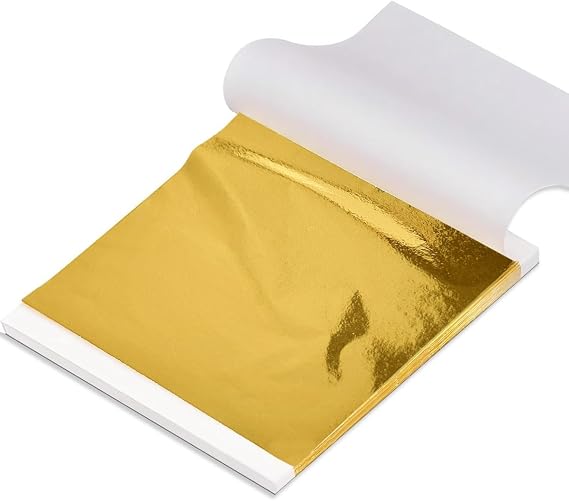 Gold Leaf Sheets, 100 Sheets Gold Foil, 14 x 14 cm Imitation Gold Leaf for Nails, Art & Crafts, DIY Projects, Picture Frames, Walls & Interior Decoration