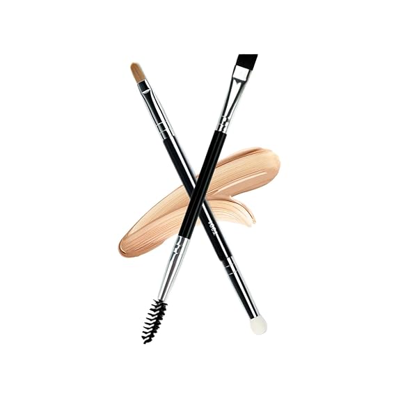 2PCS Professional Double-Ended Angled Eyebrow & Concealer Brush Set, Black