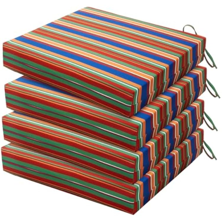 HARBOREST Outdoor Chair Cushions Set of 4, Water Resistant Patio Chair Cushions with Ties, Square Corner Outdoor Seat Cushions for Patio Furniture, 18.5x16x3, Rainbow Stripes