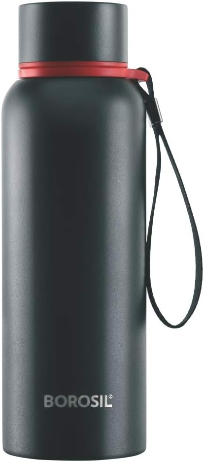 Borosil - Stainless Steel Hydra Trek - Vacuum Insulated Flask Water Bottle, Black, 500ML