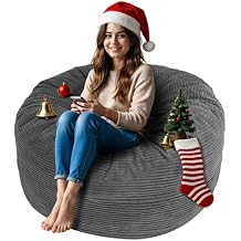 Bean Bag Chairs for Adults, 3FT Bean Bag Chairs with Plush Microfiber Removable Cover, Giant Chairs with Memory Foam for Reading, Gaming Cozy Chair, Gery