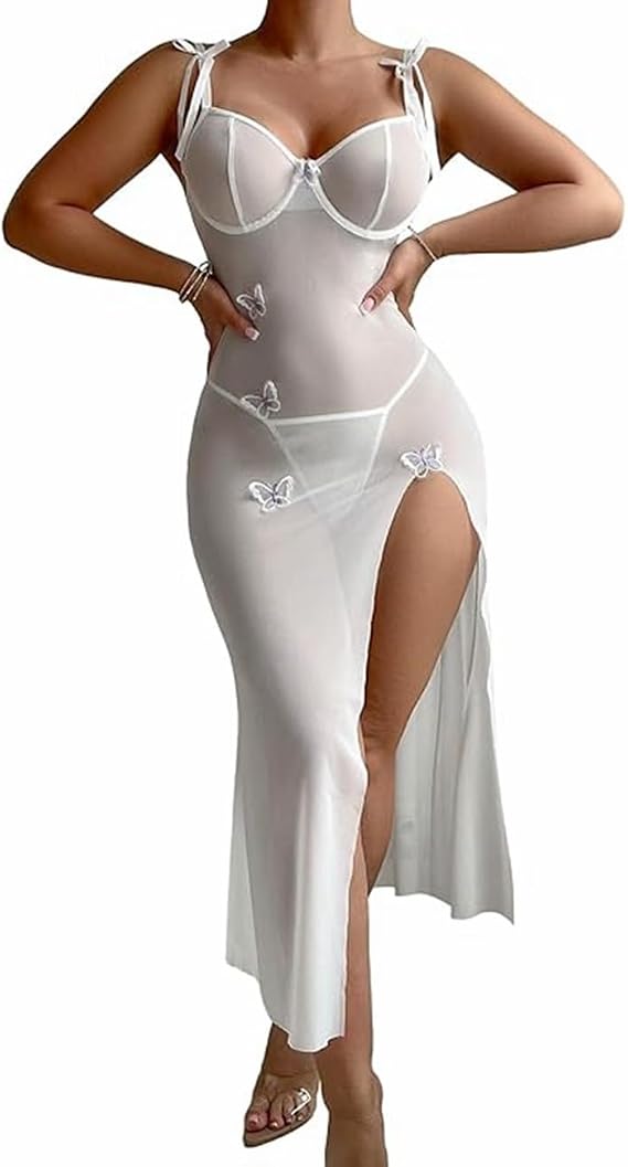 Women Sexy Lingerie Mesh Sleepwear See Through Nighty Babydoll Night Dress Nightwear Split Underwire Nightgown