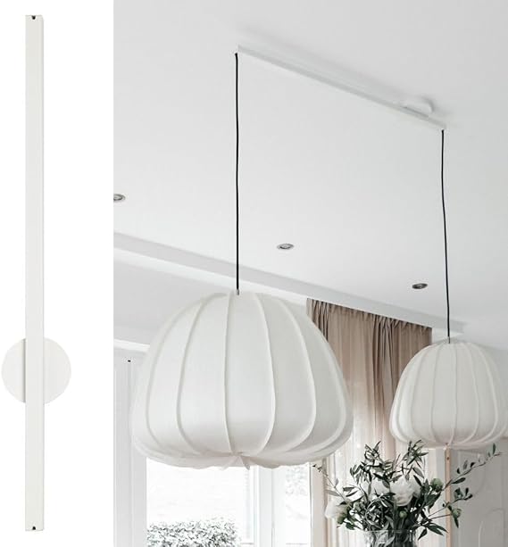 Lightswing Twin Suspension System for Two Pendant Lamps – Matt White – 90 cm – Move Your Pendant Light Effortlessly – Easy Installation – Dining Table Pendant Lamp Adjustable – Pendant Light [Energy Class A]