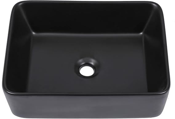 Kichae Vessel Sink Rectangular - 19"x15" Modern Bathroom Rectangle Above Matte Black Porcelain Ceramic Vessel Vanity Sink Art Basin