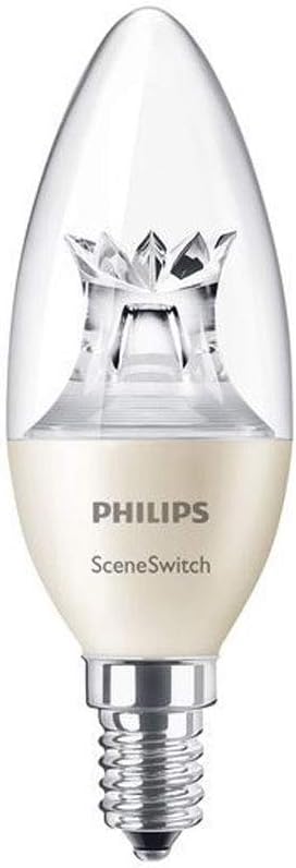 Philips Scene Switch LED E14 Small Edison Screw Candle Light Bulb, 3 Step Dimming, Natural Light, Cosy Light, 5.5 W (40 W) - Warm White [Energy Class F]