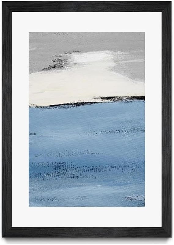 Giant Art 24x36 Blue Flatlands II Matted and Framed in White