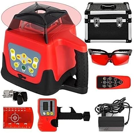 Self-Leveling Rotary Laser Level Kit, 500m Range, Waterproof High-Precision Construction Laser with Receiver & Remote Control for Outdoor Leveling and Grading