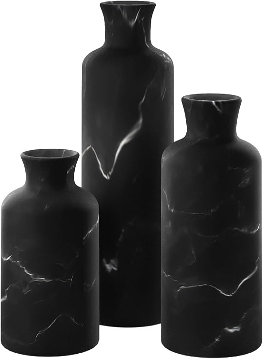 Creative Scents Black Marble Look 3pc Vase Set Boho Vases for Decor, Modern Vases for Holding Pampas Grass, Dried/Fresh Flowers, Vases for Living Room - Kitchen, Bedroom, Office, Shelf Decor