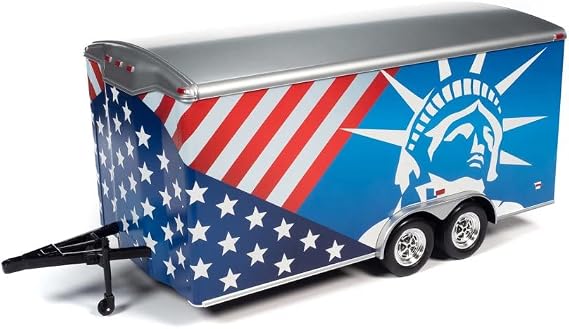 ModelToyCars Four Wheel Enclosed Trailer,Red,White and Blue Acme AMM1284 1/18 Scale Diecast Model Replica