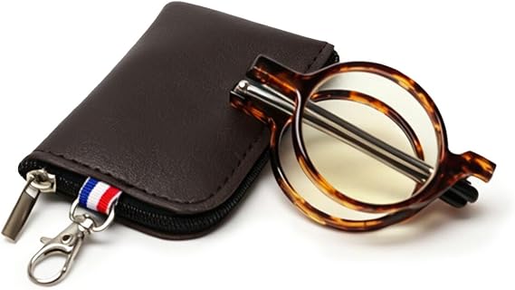 Foldable Reading Glasses Men Women Ultralight Round Compact Blue Light Blocking Readers Pocket Wallet Eyeglasses with Portable Keychain Case