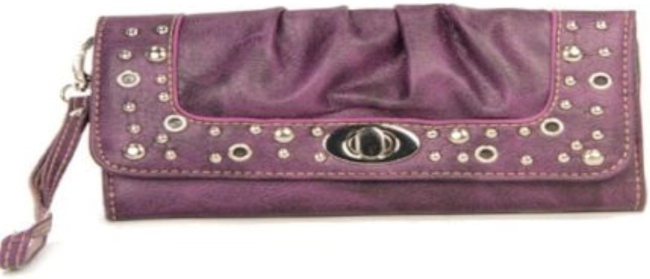Purple Studded Turnlock Wristlet Wallet