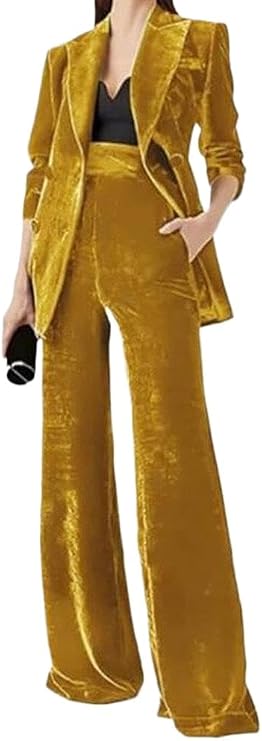 Mi Bo Tong 2 PC Velvet Women Pant Suit Peak Lapel Prom Party Suit Double Breasted Office Lady Outfit