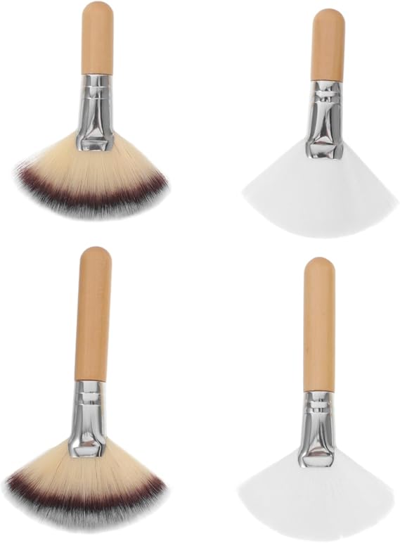 4pcs Wide Bristle Brush for Powder Foundation Blending, Soft Nylon Wood