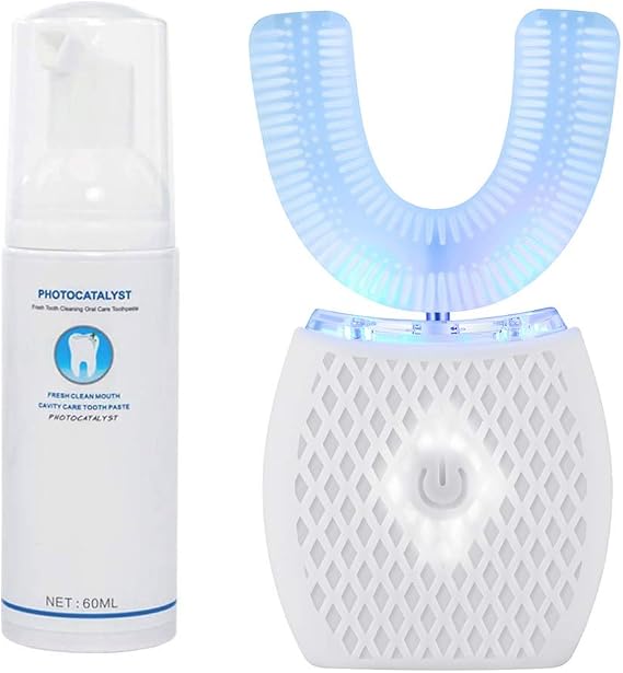 Ultrasonic Electric Toothbrush, U-Shaped 360 Adult Toothbrush, Rechargeable, White