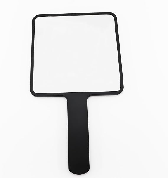 Handheld Makeup Mirror for Women, Square Shape, Black, with Handle