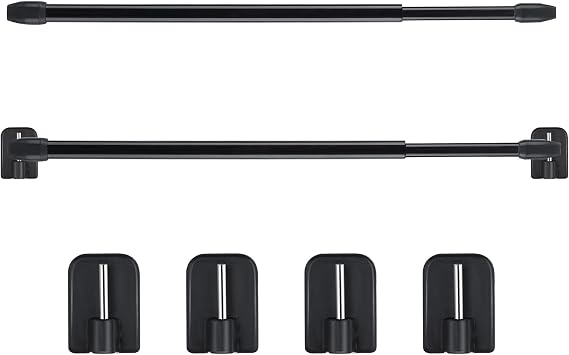 Jetec 2 Pieces Adjustable Plastic Net Curtain Rod 15.7-27.5 Inch Self Adhesive Shower Curtain Rods for Window Cupboard Bars Tension Drill Less Accessories for Home Bathroom Hotel (Black)