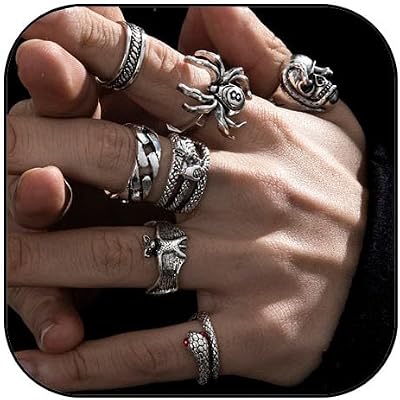 Vintage Silver Knuckle Rings Set for Women Men Stackable Finger Statement Rings Halloween Skeleton Bat Snake Spider Skull Rings Retro Goth Butterfly Heart Rings Stacking Layering Rings for Women Men