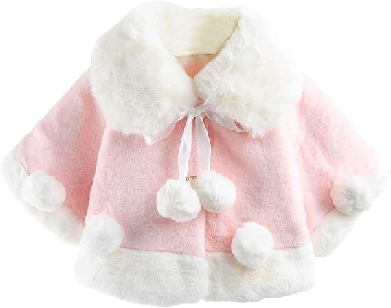 Aivtalk Baby Girls Winter Fur Cape Coat Thick Jacket Cute Pom Pom Warm Outerwears
