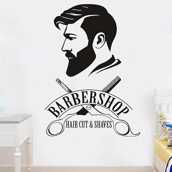 Large Barber Shop Wall Decal Set - 16x24 Inch Vinyl Mural for Wall, Office, Salon Decor - Includes Classic Barber Shop Sticker